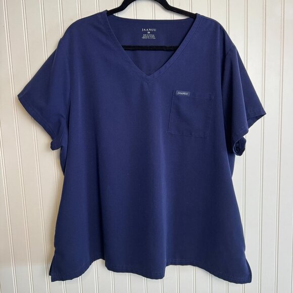 Jaanuu Navy V-Neck Short Sleeve Scrub Top 1 Pocket 3X I35 - Picture 1 of 3